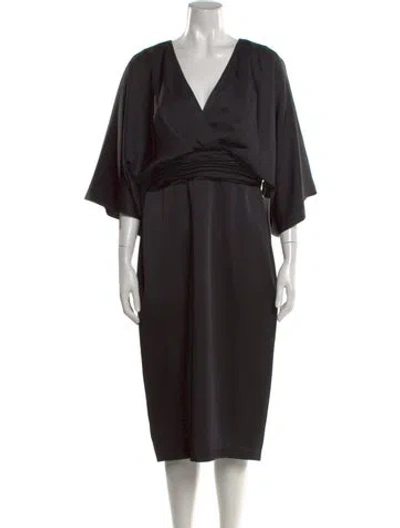 Pre-owned Theia V-neck Midi Length Dress W/ Tags In Black