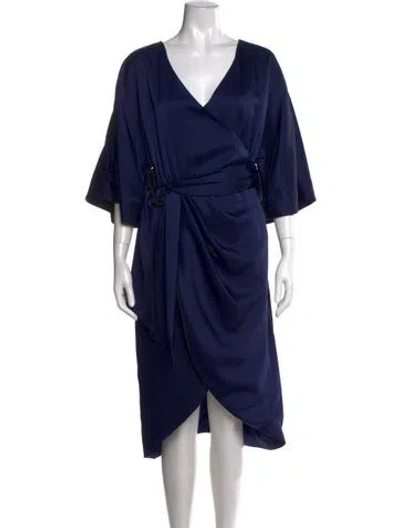 Pre-owned Theia V-neck Midi Length Dress W/ Tags In Blue