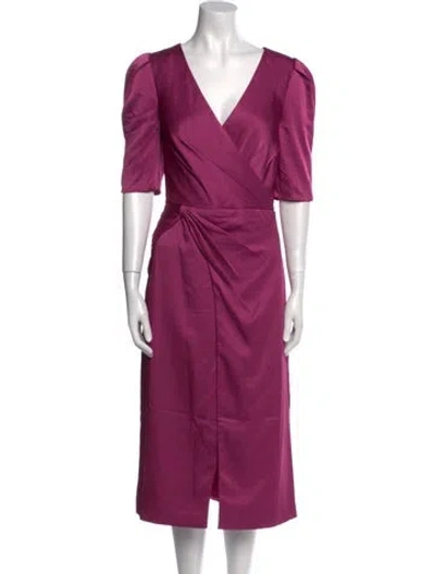 Pre-owned Theia V-neck Midi Length Dress W/ Tags In Pink