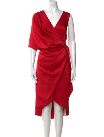 Pre-owned Theia V-neck Midi Length Dress W/ Tags In Red