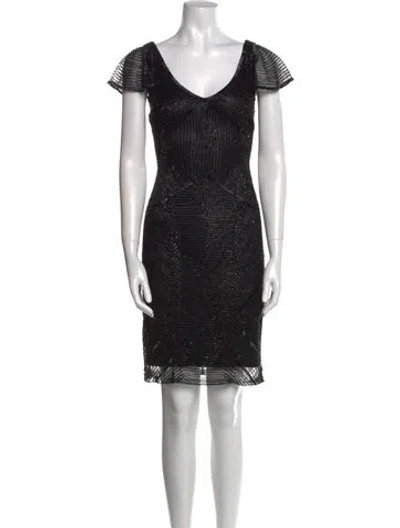 Pre-owned Theia V-neck Mini Dress In Black