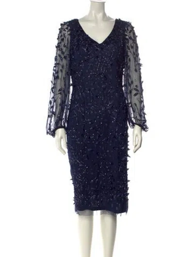 Pre-owned Theia V-neck Mini Dress In Blue