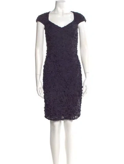 Pre-owned Theia V-neck Mini Dress In Blue