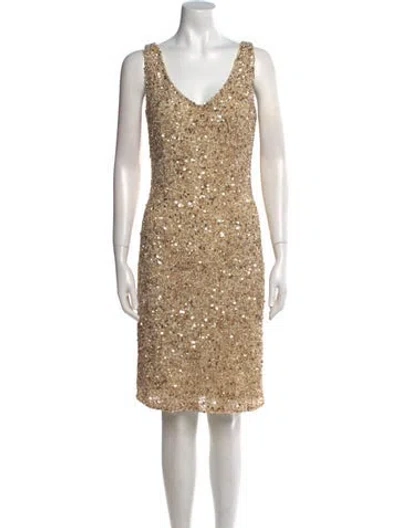 Pre-owned Theia V-neck Mini Dress In Neutral