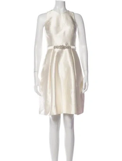 Pre-owned Theia V-neck Mini Dress In Neutrals