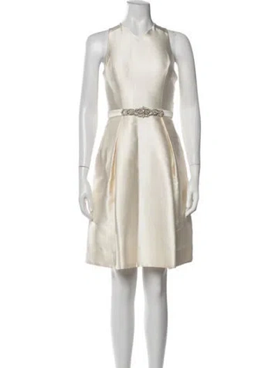 Pre-owned Theia V-neck Mini Dress In Neutrals