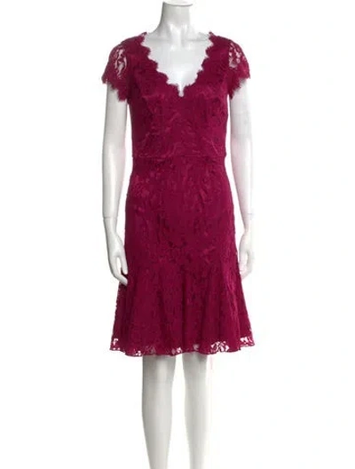 Pre-owned Theia V-neck Mini Dress In Purple