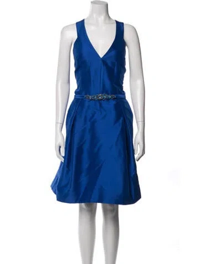 Pre-owned Theia V-neck Mini Dress W/ Tags In Blue