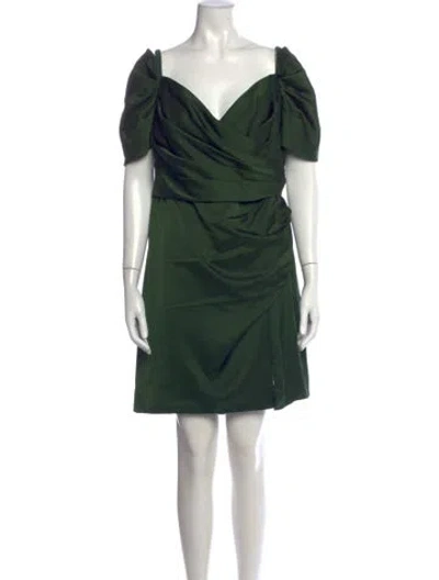Pre-owned Theia V-neck Mini Dress W/ Tags In Green