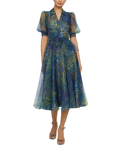 Theia Winnie Puff Sleeve Shirt Dress In Green