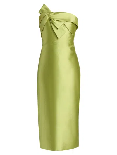 Theia Aliana Strapless Bow-front Mikado Midi Dress In Multi