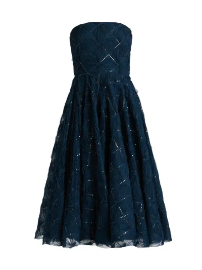 Theia Women's Anna Strapless Tulle Tea-length Dress In Blue