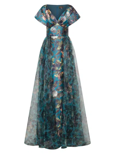 Theia Women's Azaria Floral Mikado Draped V-neck Gown In Multi