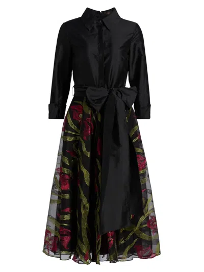 Theia Women's Azura Embroidered A-line Shirtdress In Black