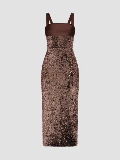 Theia Women's Belle Sequined Midi Dress In Copper