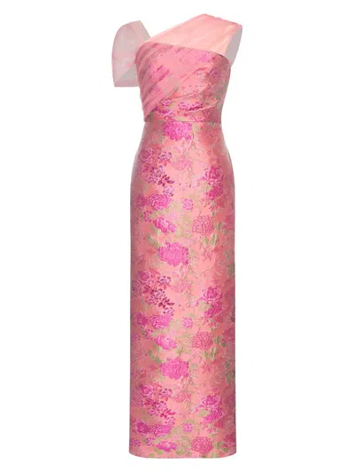 Theia Women's Beverly Draped Floral Column Gown In Pink