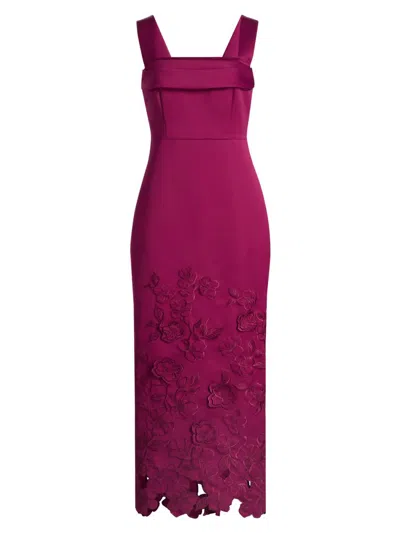 Theia Women's Billie Floral-embroidered Dress In Burgundy