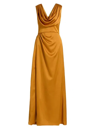 Theia Women's Blair Cowlneck Draped Gown In Orange