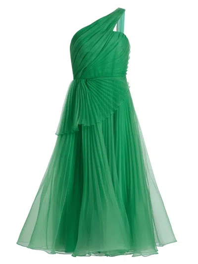 Theia Women's Cece Pleated Organza One-shoulder Cocktail Dress In Green