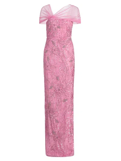 Theia Clover Shawl Draped Gown In Pink