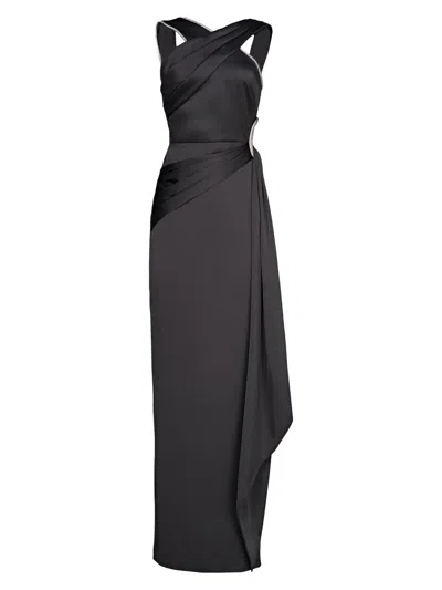 Theia Cressida Rhinestone-trim Halter Column Gown In Black