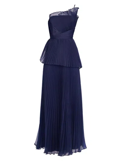 Theia Delphine Pleated Organza Gown In Navy In Blue