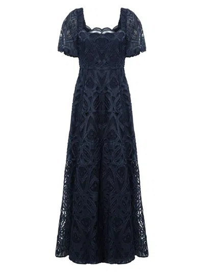 Theia Dominique Puff Sleeves Gown In Blue