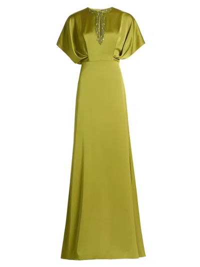 Theia Women's Fern Draped Satin Keyhole Gown In Green