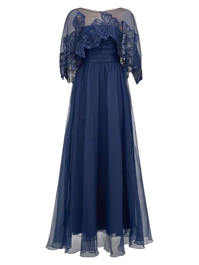 Theia Women's Ginny Embellished Organza Capelet Gown In Blue