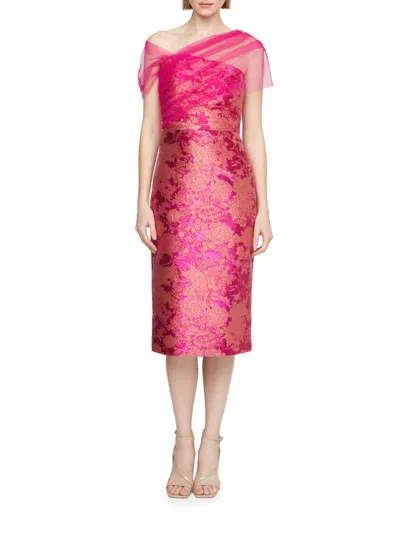 Theia Women's Judy Brocade Asymmetric Shawl Cocktail Dress In Pink