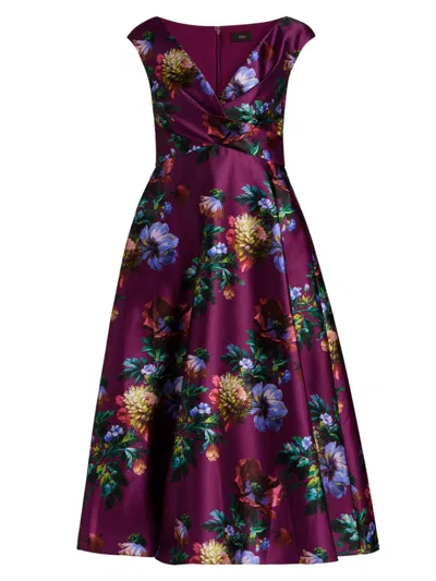 Theia Women's Kadence Floral V-neck Midi-dress In Purple