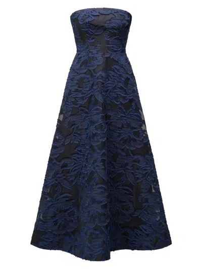 Theia Laurie Jacquard Midi Dress In Blue