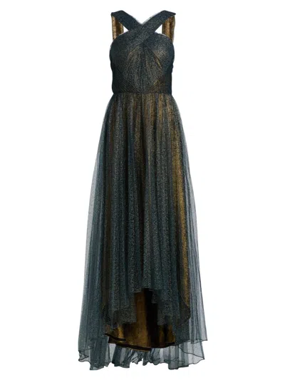 Theia Women's Linda Sunburst Pleated Lace High-low Gown In Blue