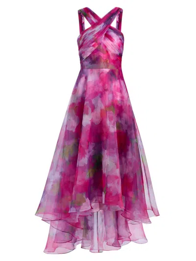 Theia Women's Luana Printed Organza High-low Gown In Pink