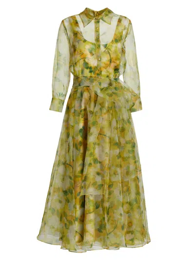 Theia Women's Magdalene Organza Shirt Dress In Green