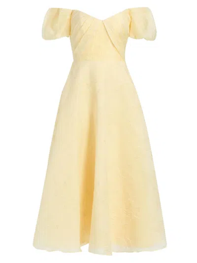 Theia Women's Mel Jacquard Off-the-shoulder Tea-length Dress In Neutral