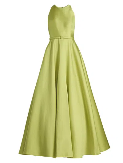Theia Minta Sleeveless Mikado Halter Gown In Animal Print