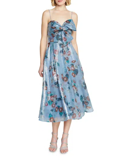 Theia Paisley Bow Drape Dress In Multi