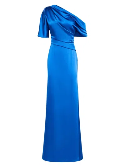 Theia Women's Remi Draped Satin One-shoulder Gown In Brilliant Blue