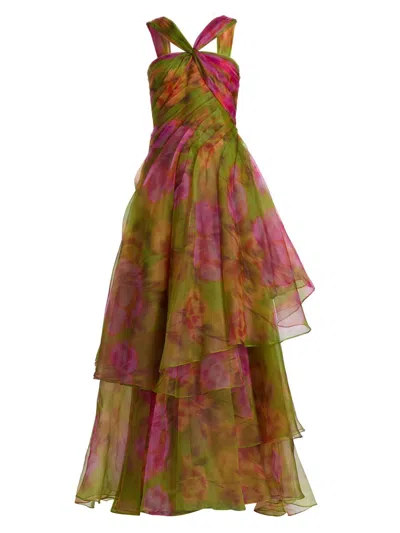 Theia Women's Rosalinda Organza Twisted Halter Gown In Green