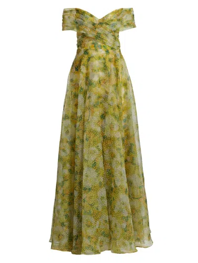 Theia Women's Ryan Floral Off-the-shoulder A-line Gown