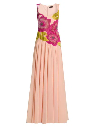 Theia Sandie Embroidered Gown In Pink