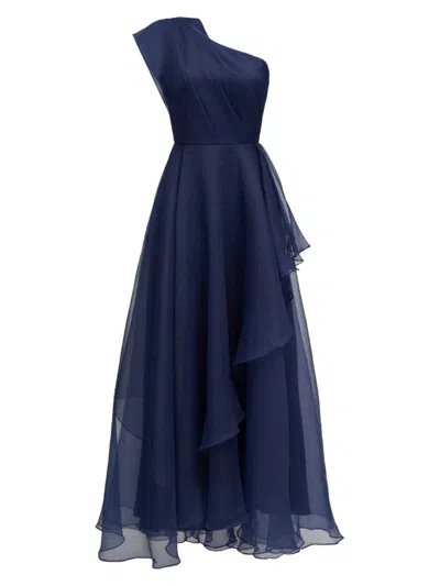 Theia Women's Savannah Pebbled Organza One-shoulder Gown In Nautical Navy