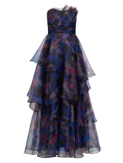 Theia Women's Seona Pebble Organza Strapless Gown In Blue