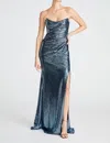 Theia Women's Sky Draped Strapless Gown In Storm Blue In Blue