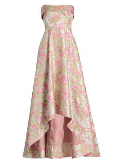Theia Sylvana Strapless High-low Jacquard Gown In Brown