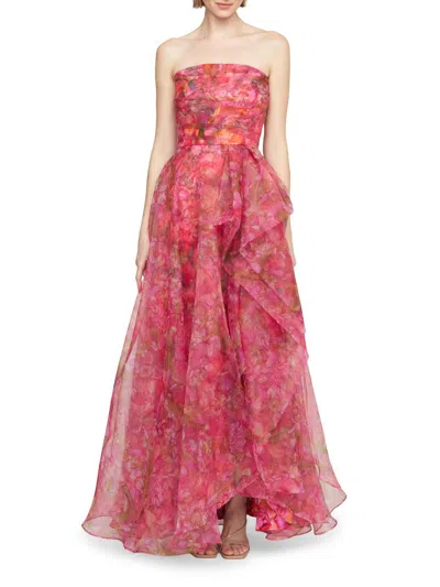 Theia Women's Taytum Floral Organza Strapless Gown In Pink