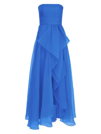 Theia Morgan Strapless Crepe And Organza Gown In Blue