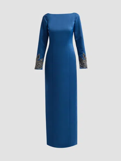 Theia Women's Thea Embellished-cuff Duchess Satin Gown In Blue