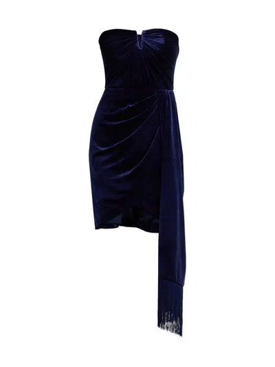 Theia Ursula Strapless Velvet Dress In Blue